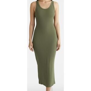 COTTON CITIZEN Dress Women Size L Olive Green Bodycon Midi Ribbed Knit Sexy Chic
